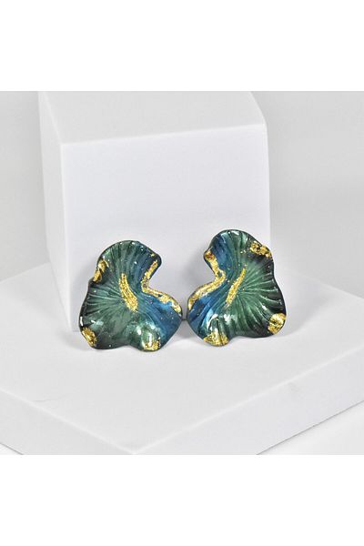 NARRU Handmade earrings, green, blue, black, gold, Antheia 17