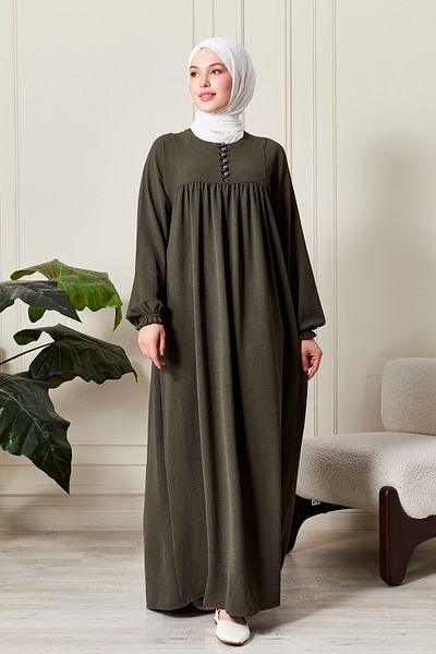 fistan Shirring Robadan Μπροστινά κουμπιά από ύφασμα βισκόζης Φόρεμα προσευχής για μητρικό φόρεμα