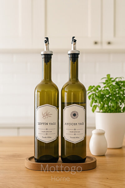 Mottogo Amber Set of 2 750 Ml Olive Oil Liquid Bottle Oil Pot Oil Glass Glass Bottle with Wooden Stand