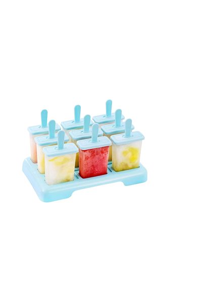 OEM Set of 9 ice cream molds with Ansmio tray, polypropylene, light blue