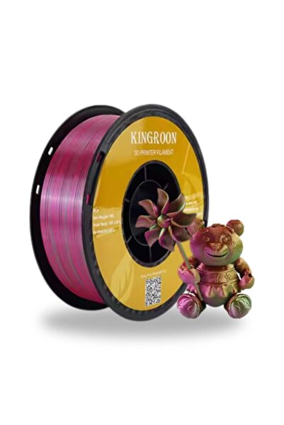 KINGROON Üç Renkli Silk PLA Filament Altın, Yeşil, Kırmızı Mor Canlı Parlak R...