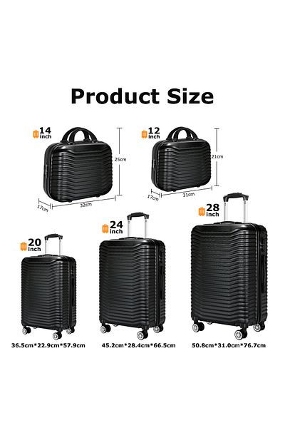 VINNYSEN New Luggage Sets 5 Piece ABS Suitcase Set with TSA Lock Spinner Wheels 12/14/20/24/28 inch