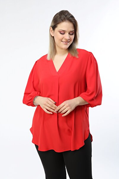 Javelin Collection V-Necklace Bluz with Elastic Sleeves