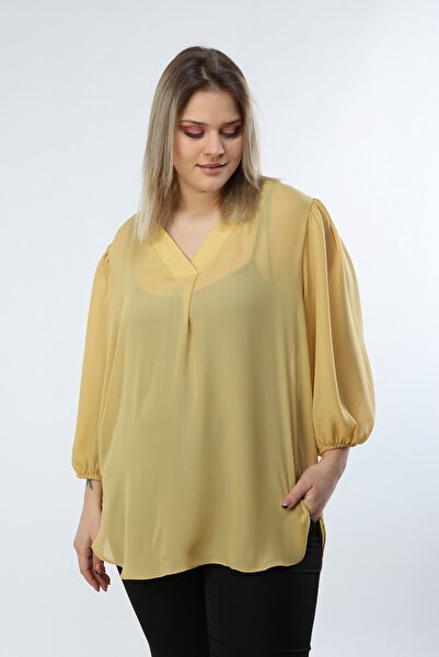 Javelin Collection V-Necklace Bluz with Elastic Sleeves