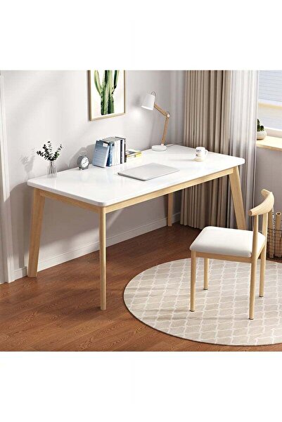 Taimi White Modern Dinning Table, Computer Desk, Office Desk, with Solid Wood Legs, 140x80x75cm