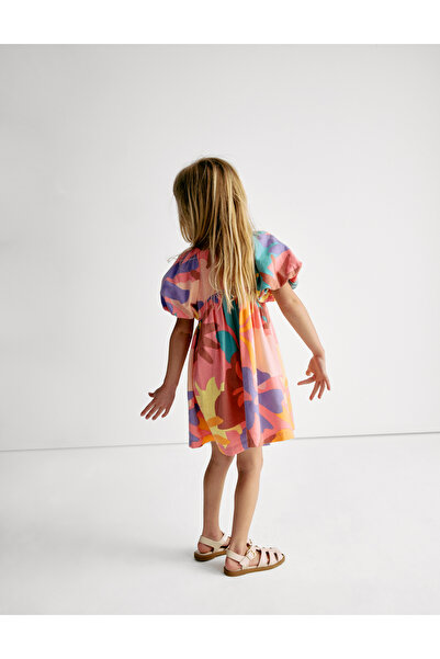 Marks & Spencer Desenli Kısa Kabarık Kollu Dokuma Elbise (2-8 Yaş)