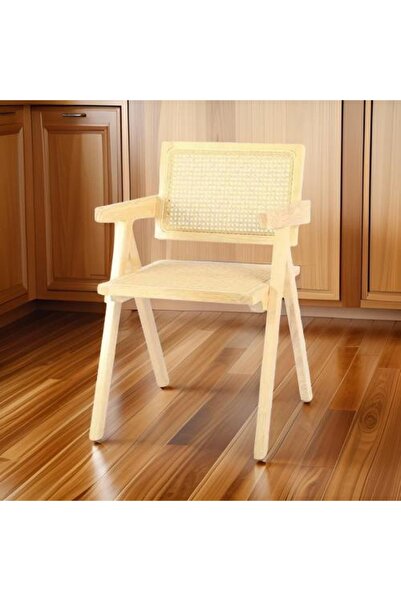 DEC13 كرسي مفرد خشب مع راتان اللون خشبي