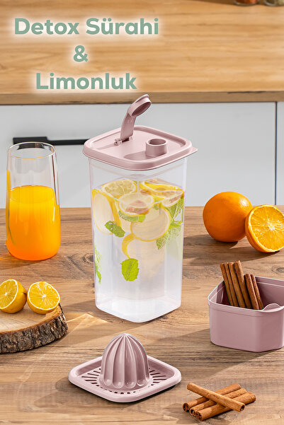 Porsima 1110-5 Sızdırmaz Kapaklı Detoks Sürahi - Matara - Limonluk - Şerbetlik - Suluk Şeffaf Pudra 2lt