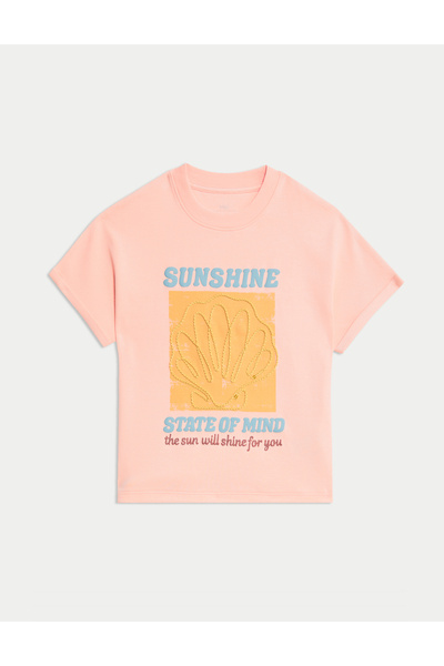 Marks & Spencer Pamuk Karışımlı Deniz Kabuğu Baskılı Tişört (2–8 Yaş)