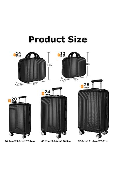 VINNYSEN Luggage Sets 5 Piece with Wheels Suitcase Set ABS Hard Case Luggage with TSA Lock12/14/20/24/28 inch