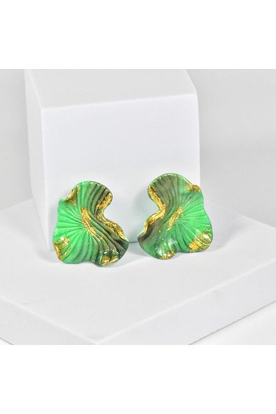 NARRU Handmade earrings, green, black and gold, Antheia 14
