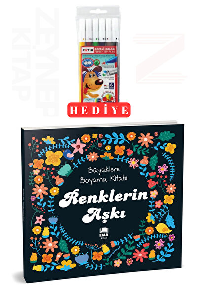 Ema Kitap Büyüklere Boyama Kitabı Renklerin Aşkı Mandala(6'lı Boya Kalemi Hediye)