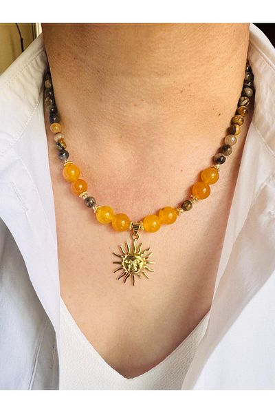 DEVİ fashion Sun Natural Stone Design Necklace 45 cm
