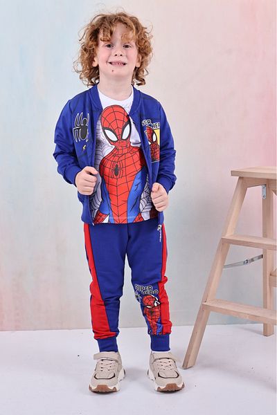 LİLLYPİCCA Boys' 3-Piece Suit Long Sleeve Sweatshirt Printed Zippered Cardigan Elastic Waist Combed Cotton Trousers