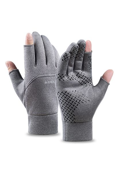 Choice XL Gray 1Pair Fall Winter Second Finger Gloves Padded Warm Fishing Gloves Half Finger Touch Screen W