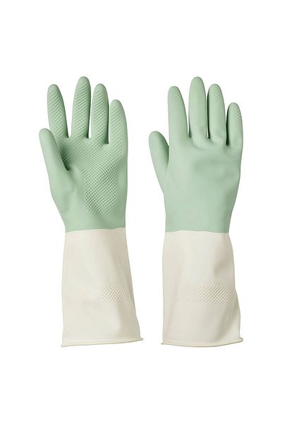 HOLLYHOME General Cleaning and Dishwashing Gloves, Green-Off White Gloves, S, 2 Pieces