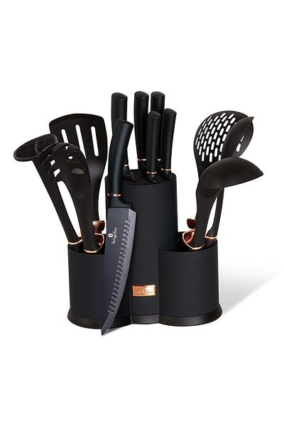 Berlinger Haus Set of knives and kitchen utensils in a holder 12 pcs Black Rose Collection