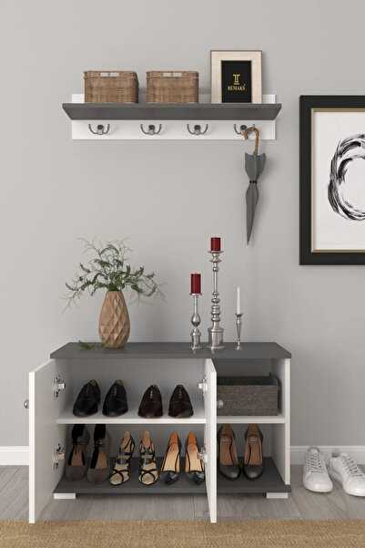 Remaks Royal Vestiyer Ayakkabılık Portmanto Ve Duvar Askısı Beyaz-Antrasit