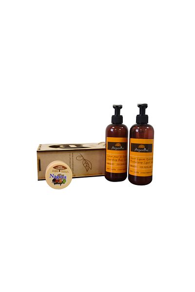 AZBANE -CASABLANCA - MAROC Set Cadou Rustic Lotiune Arganine 400 ml, Crema Argan Nagoya 100 ml, SapunLichid Arganine 400ml