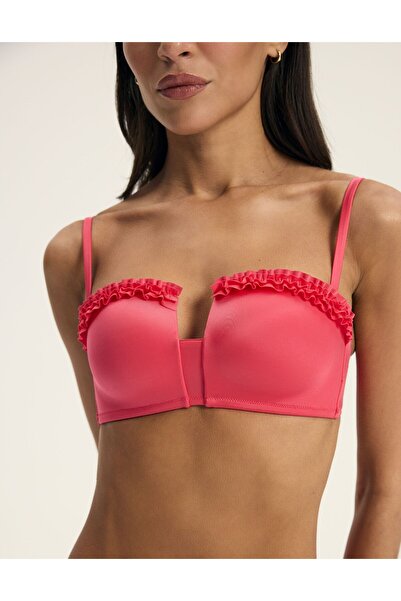 ESOTIQ Sutien de baie cu model push-up, tip balconnet, cu volane și cupe pref...