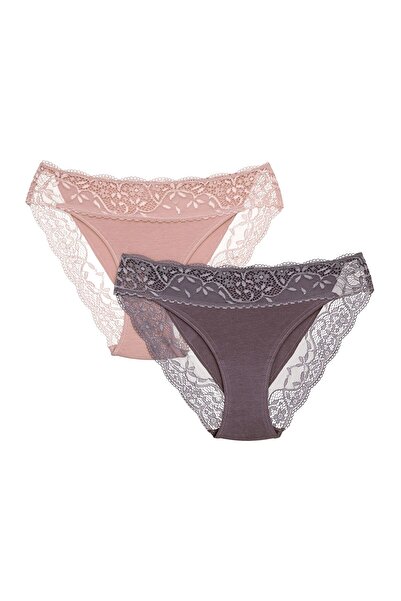 ESOTIQ Set de 2 chiloți brazilieni din bumbac cu dantelă florală pentru femei, cu talie înaltă | Patri