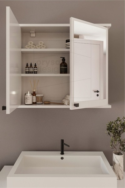 Orysa Design Banyo Dolabı, 2 Kapaklı Beyaz Lavabo Üstü Aynalı Banyo Dolabı, Çok Amaçlı Dolap