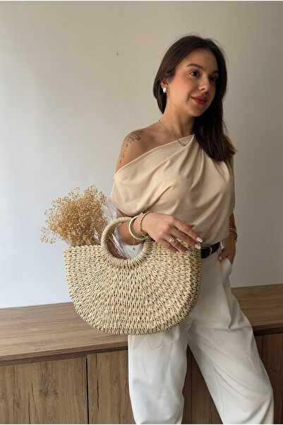 Mupa Shoes Women's Straw Handbag Beige Straw