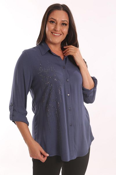 Metpoint Πλεκτό πουκάμισο Trend42plus Plus Size Navy Blue Stone