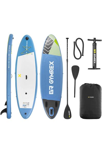 Gymrex Placă SUP gonflabilă cu două camere și accesorii 105 kg - albastru deschis