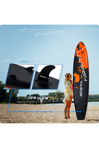 Thunder Earth Inflatable SUP Board, 365x75x15cm, Set With Backpack, Seat, Pump, Black/Orange