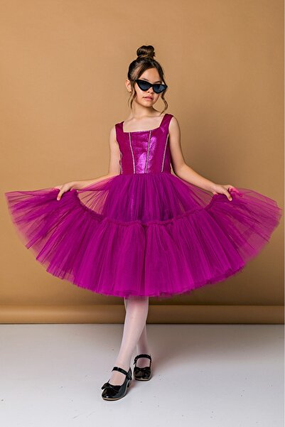 Daisy Girls Göz Kamaştıran Fuşya Kız Çocuk Abiye Elbise