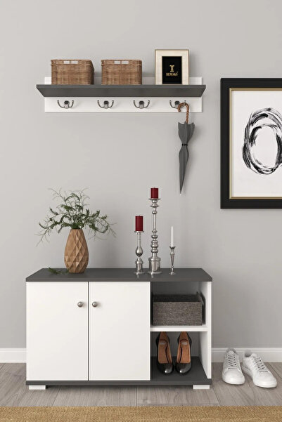 Remaks Royal Vestiyer Ayakkabılık Portmanto Ve Duvar Askısı Beyaz-Antrasit