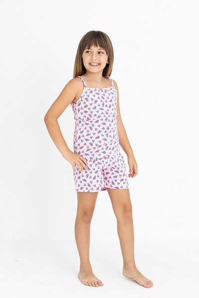 GRI MOR TEKSTIL Girl's Cotton Rope Strap Shorts Pizzama Set