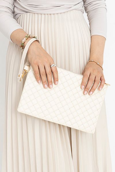 GRI MOR TEKSTIL Γυναικεία καπιτονέ δερμάτινη τσάντα Portfolio Clutch