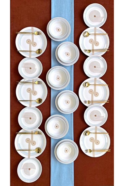 Erbaşlar Jaune Yuvarlak 24 Parça 6 Kişilik Lüx Yemek Takımı Seti Yemek Seti