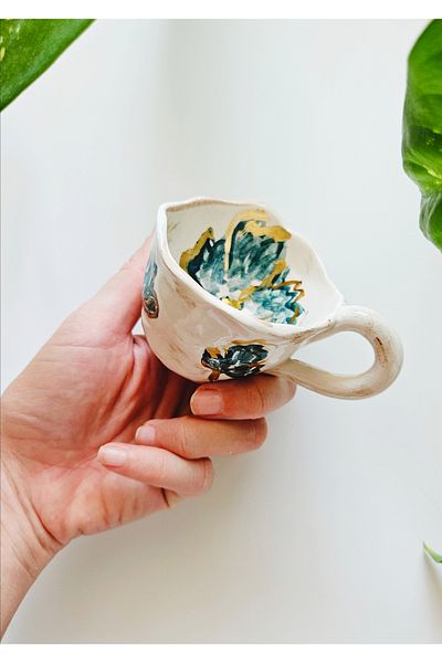 WEBBMODA Handmade Green Flower Gilding Cup