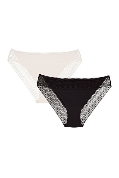 ESOTIQ Women's Panties Set 2-Pack Ribbed with Lace Hem Brazilian Briefs | Pakis