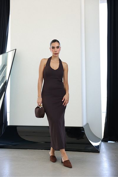Özge Özgenç Midi Length Basic Dress with Neckline