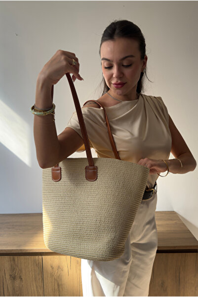 Mupa Shoes Women's Straw Hand and Shoulder Bag Beige Straw