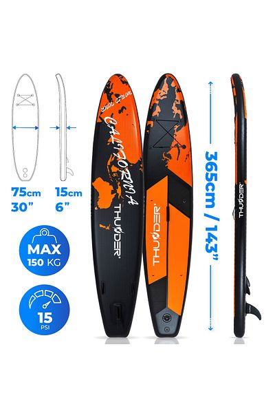 Thunder Placa Sup Gonflabilă Earth, 365x75x15cm, Set Cu Rucsac, Scaun, Pompă, Negru/Portocaliu