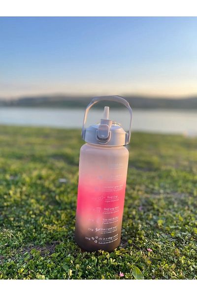 M&B WATER BOTTLE زجاجة مياه تحفيزية سعة 2 لتر | زجاجة مياه 2 لتر وزجاجة رياضية 900 مل مع جرو