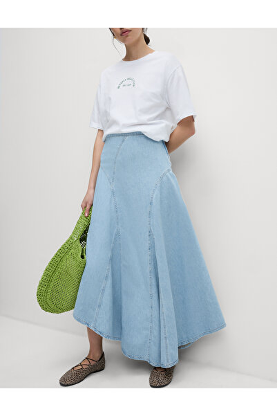 Marks & Spencer Yüksek Bel Uzun Asimetrik Kot Etek