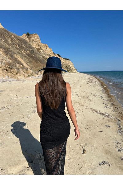 MERİCEY Women's Openwork Beach Dress with Lining and Slit Detail - Summer Casual Dress