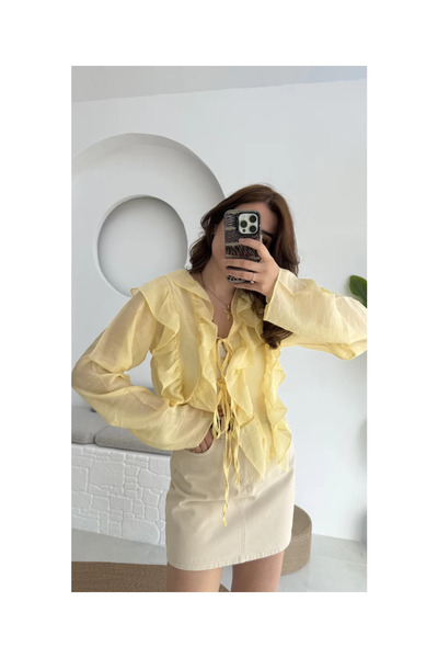 solena sln Women's New Season Ruffled Tie Shirt