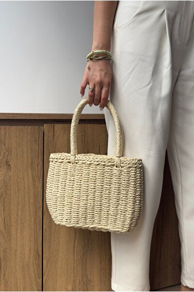 Mupa Shoes Women's Straw Handbag Beige Straw