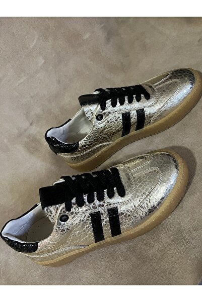 Butik Noble shoes hakiki deri altın sneaker