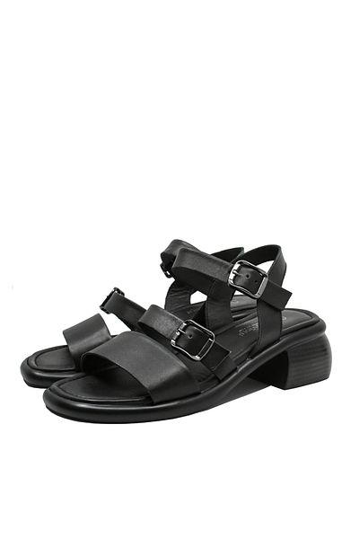 Anna Sandale Viotti negre din piele naturală, cu catarame decorative