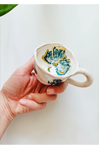 WEBBMODA Handmade Green Flower Gilding Cup