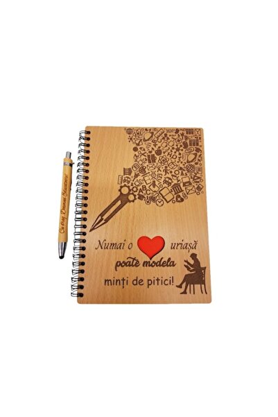 OEM Set agenda si pix din lemn personalizate pentru educatoare, A5