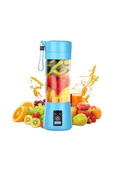OEM Blender portabil, reîncărcabil prin USB, plastic transparent, 380 ml, albastru